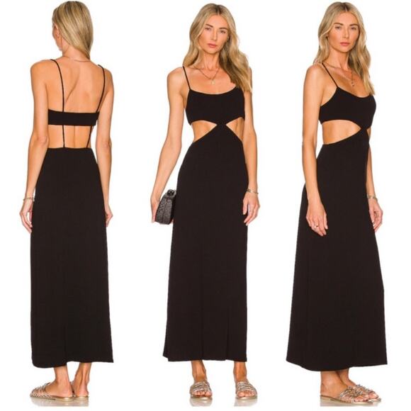 Free People Beach NWT Piper Sleeveless Cutout Midi Dress Black Size L Slinky - Picture 1 of 13